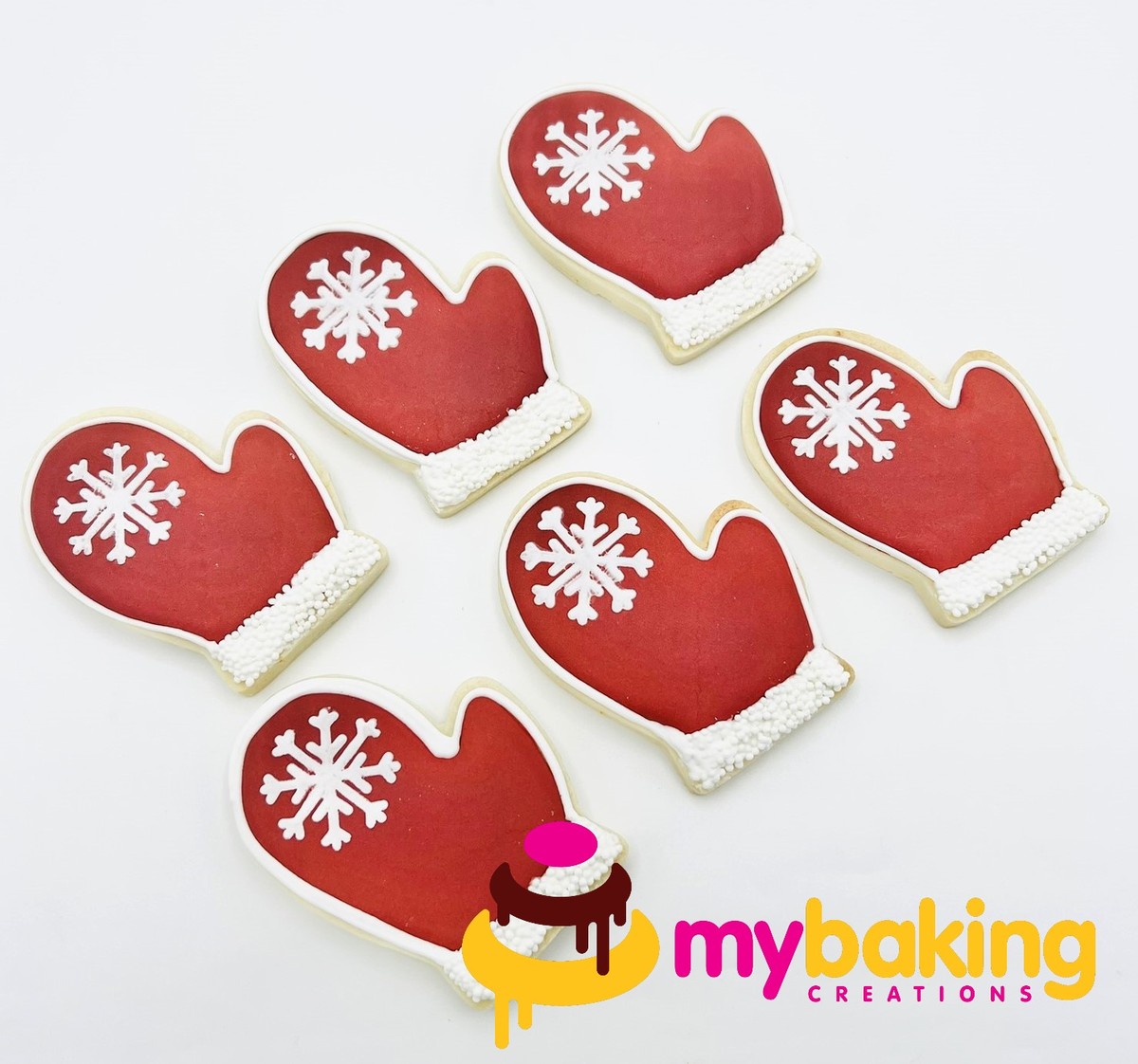 Custom hand-piped winter mittens cookies Bay Area bakery
